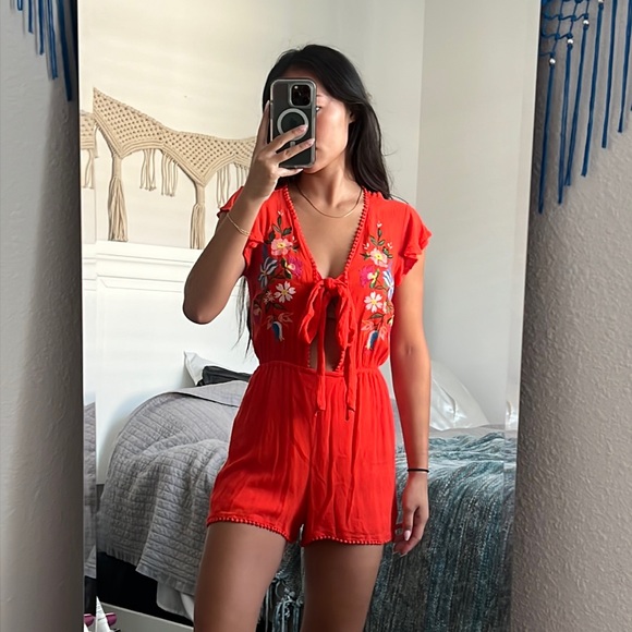 Gianni Bini Orange Floral Embroidered Romper S - Picture 1 of 3